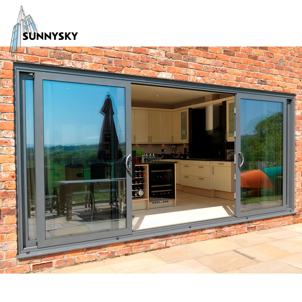 Exterior patio insulated aluminum sliding double glazed Low-E glass sliding doors