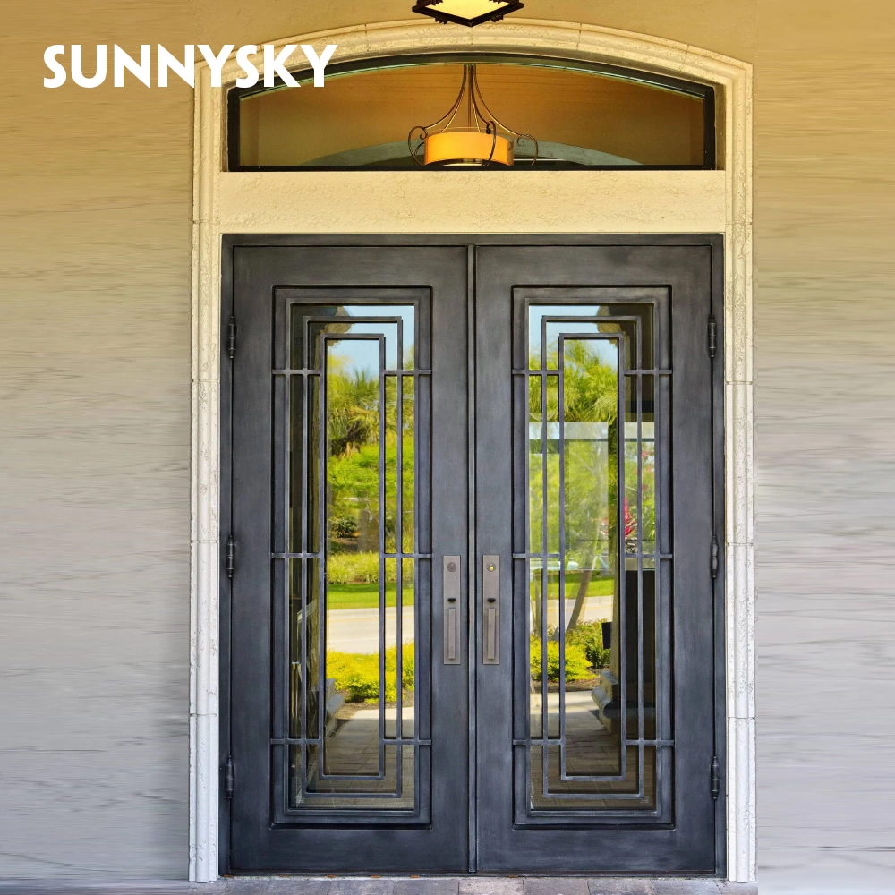 European Security Home Arched Single Double Main Entrance Front Entry Wrought Iron Door Price