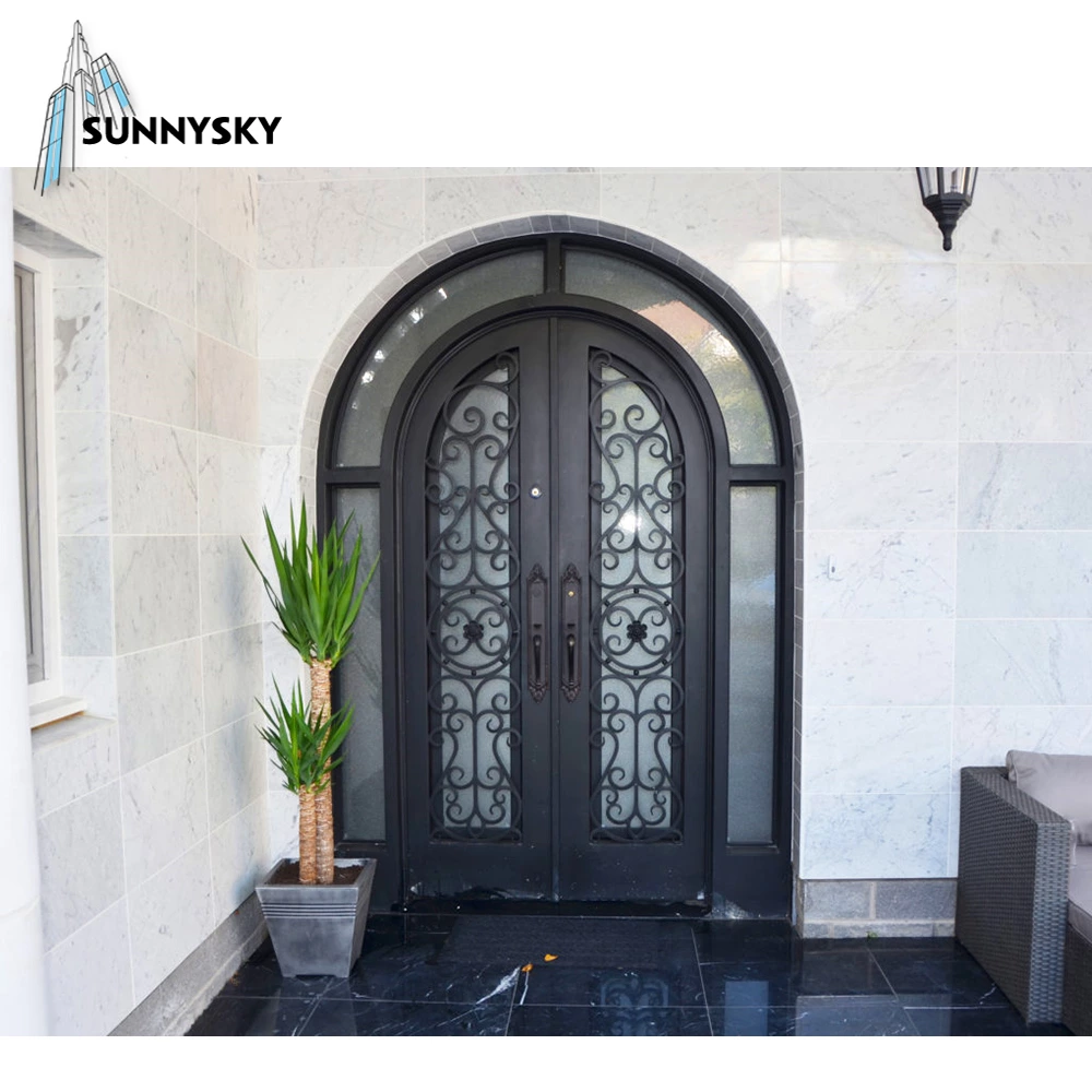 European Security Home Arched Single Double Main Entrance Front Entry Wrought Iron Door Price