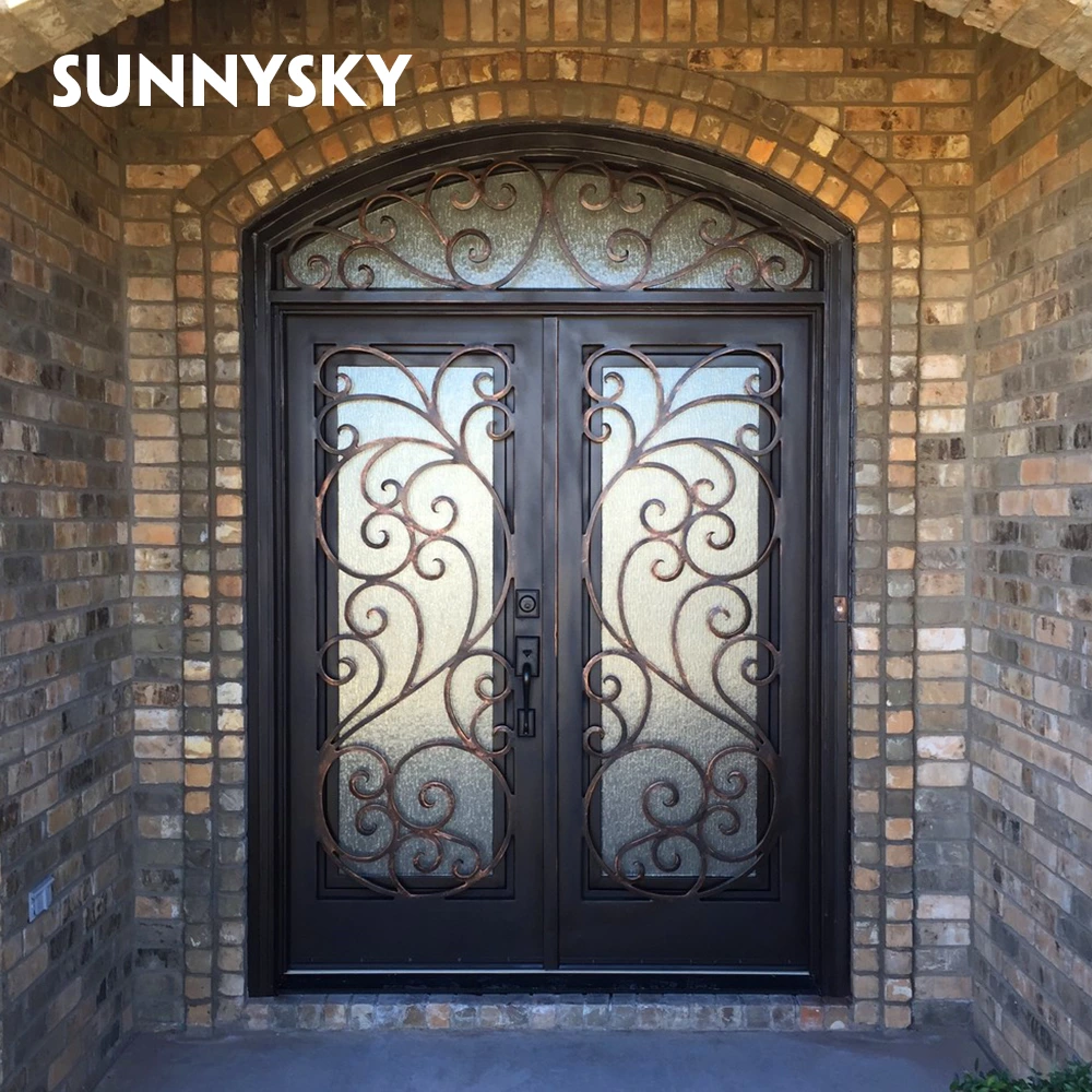 European Security Home Arched Single Double Main Entrance Front Entry Wrought Iron Door Price