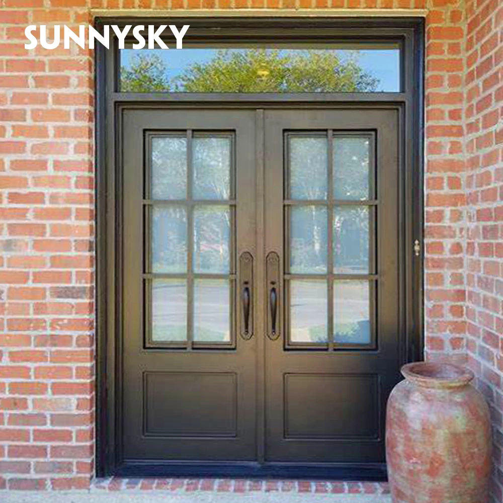 European Security Home Arched Single Double Main Entrance Front Entry Wrought Iron Door Price