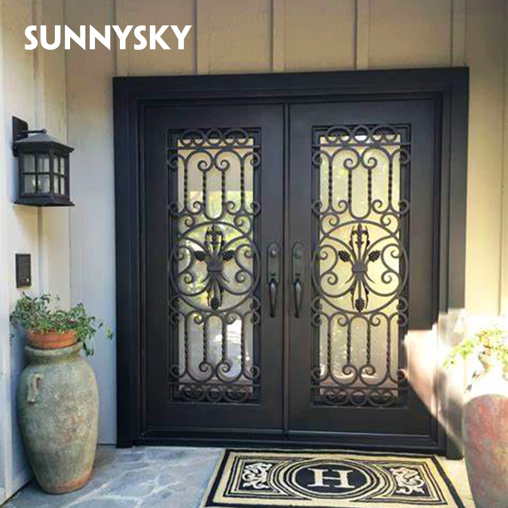 European Security Home Arched Single Double Main Entrance Front Entry Wrought Iron Door Price