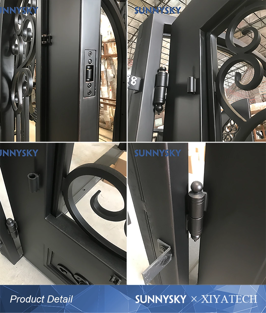 European Security Home Arched Single Double Main Entrance Front Entry Wrought Iron Door Price