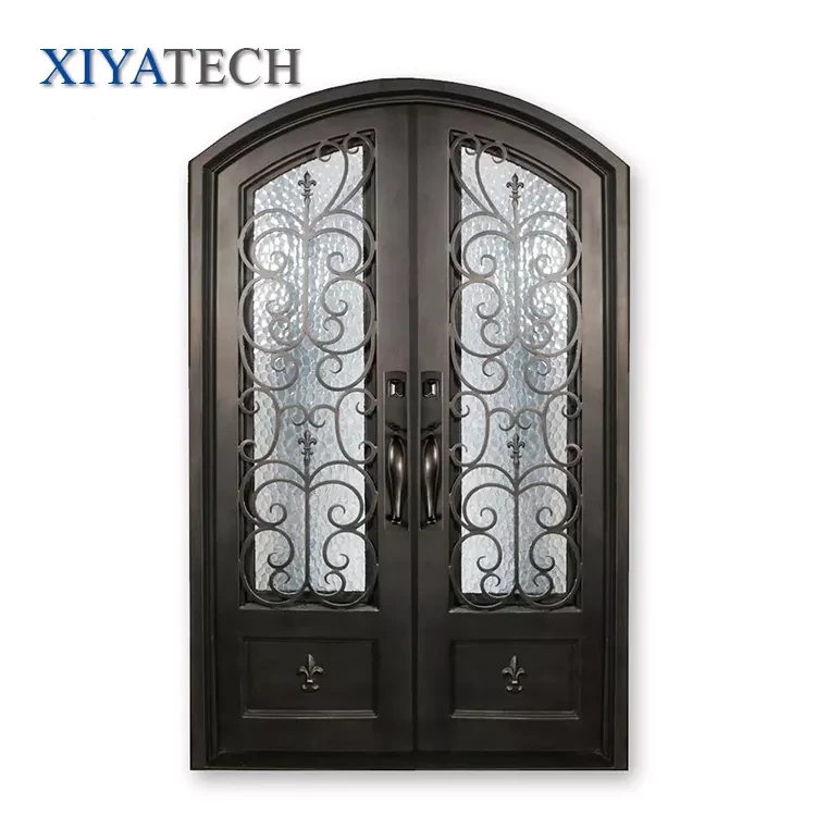 European Security Home Arched Single Double Main Entrance Front Entry Wrought Iron Door Price