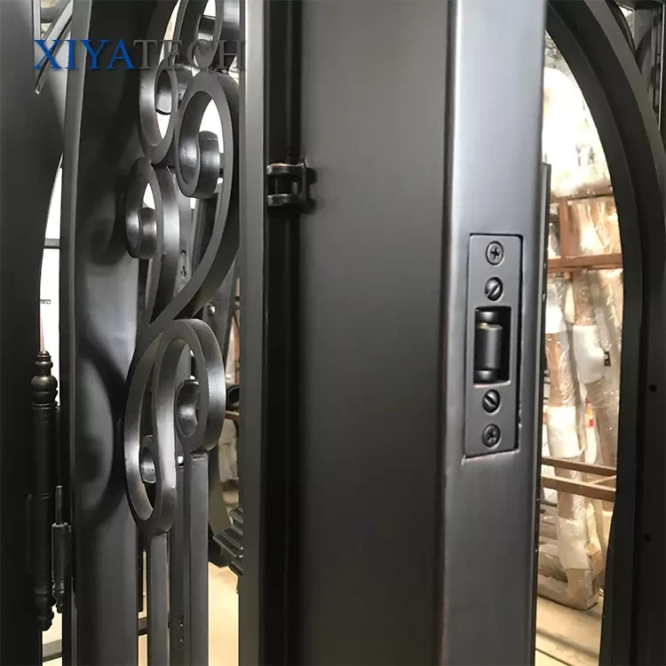 European Security Home Arched Single Double Main Entrance Front Entry Wrought Iron Door Price