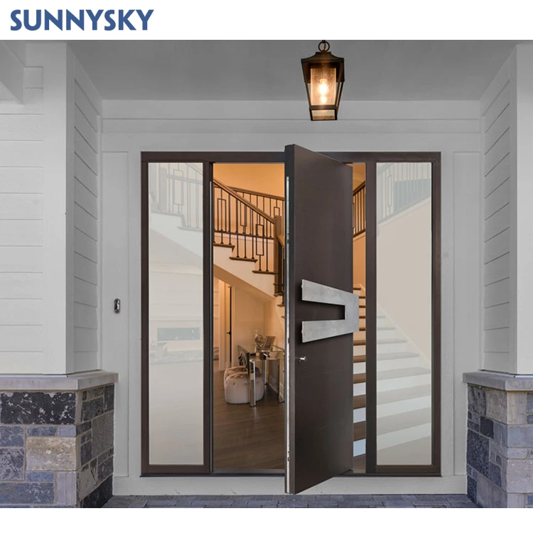 Sunnysky Design American Style Contemporary Modern Main Entrance Aluminum Pivot Doors for Houses Modern Exterior Main Pivot Door