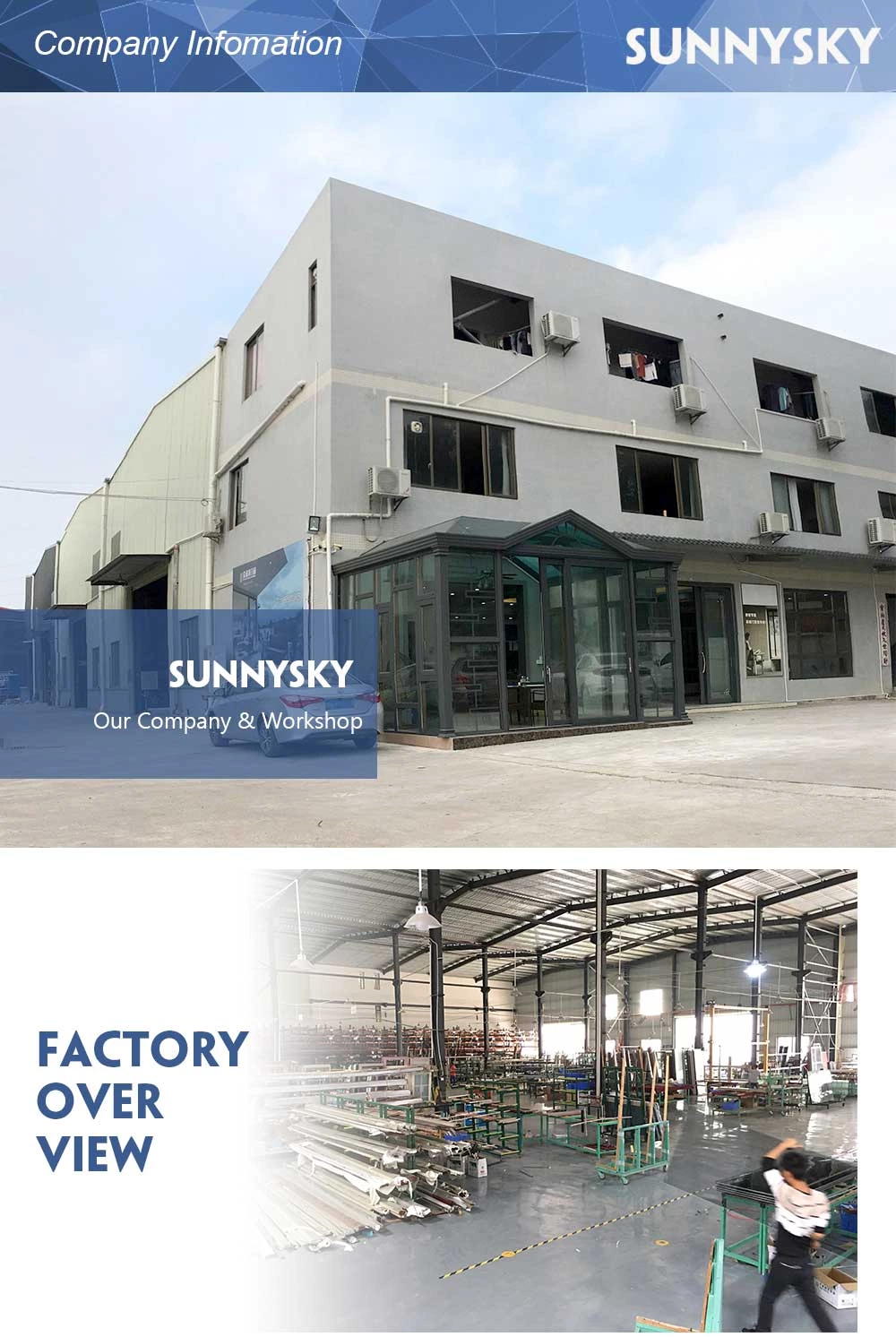 Sunnysky Aluminum Customized Double Glazing Big View Extra Large Floor to Ceiling Glass Fixed Window
