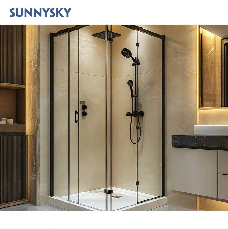 Sunnysky High Quality Single Sliding Glass Shower Door Stainless Steel Frameless Shower Enclosure