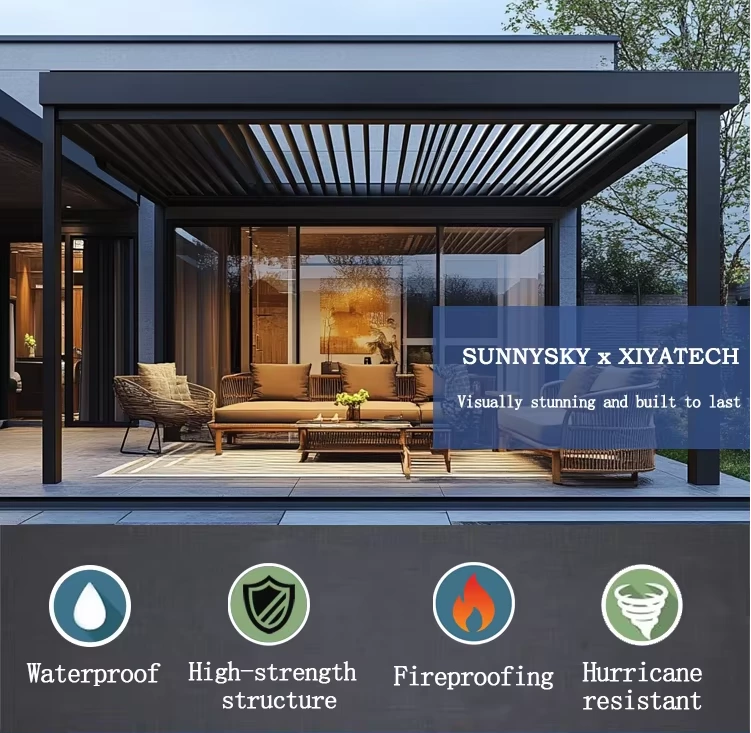 Sunnysky 10x10 13x10 13x13 20x13 Ft Aluminium Garden Pergola Outdoor Waterproof Louvered Pergola Bioclimatica Electric Modern Pergola