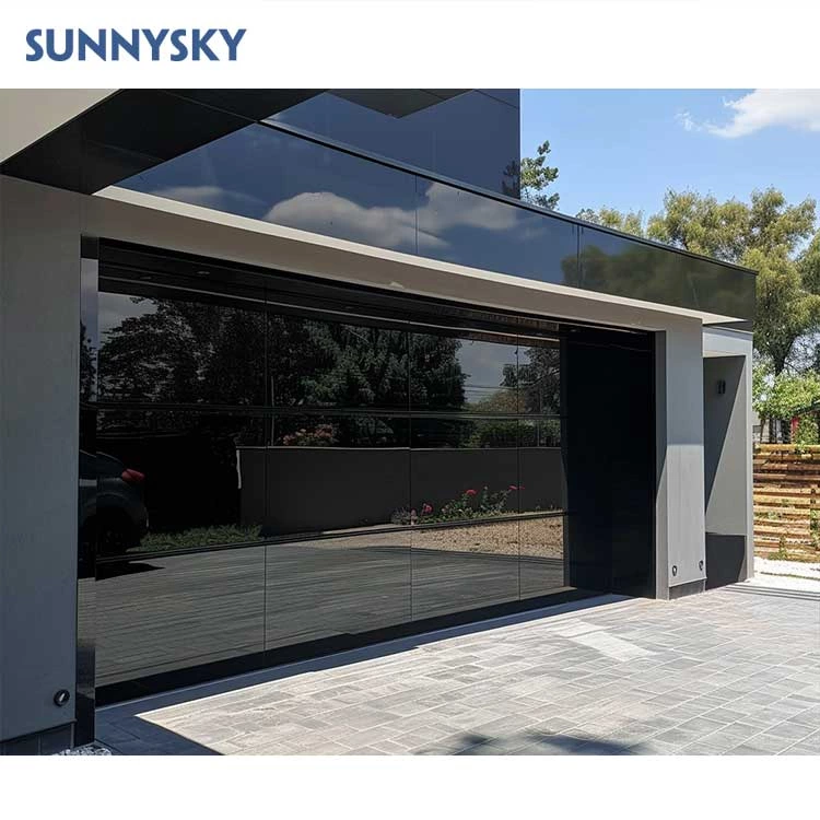 Sunnysky Design Modern Design Luxury 8*7 Modern Waterproof Security Aluminum Frameless Impact Glass Garage Door For Villa Application