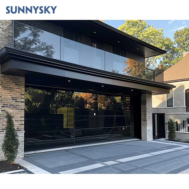 Sunnysky Automatic Sectional Customized Aluminum Frameless 16x8 Commercial Wholesale Double Insulated Glass Garage Doors for Home