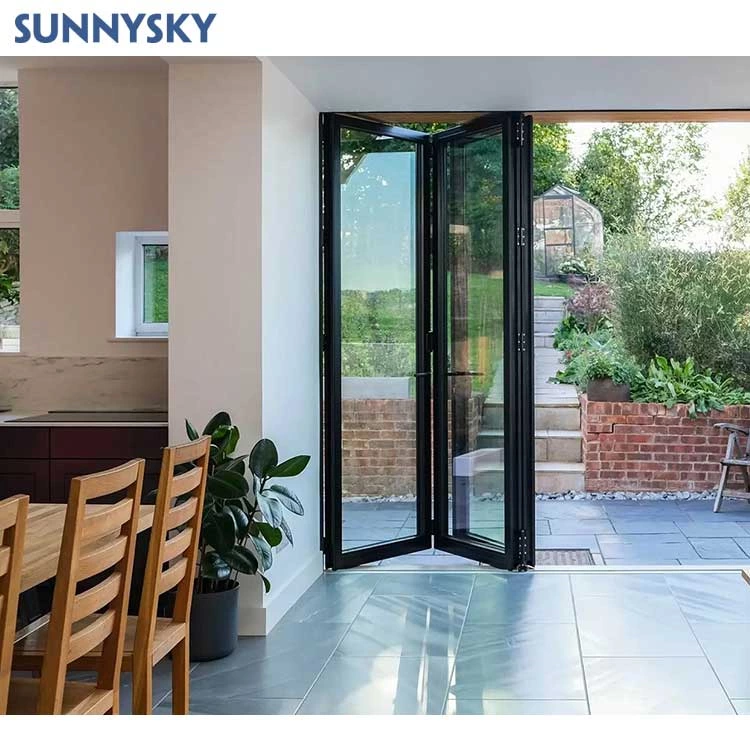 Sunnysky Aluminium Folding Glass Wall Wholesale Exterior Patio High Track Bifold Doors Aluminum Folding Glass Door Accordion Door