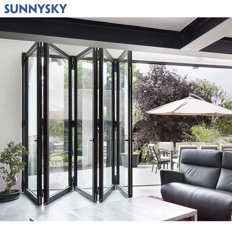 Sunnysky NFRC Home Hotel Villa House Outdoor Patio Balcony Sliding Folding Doors Modern Black Aluminium Glass Bifold Door