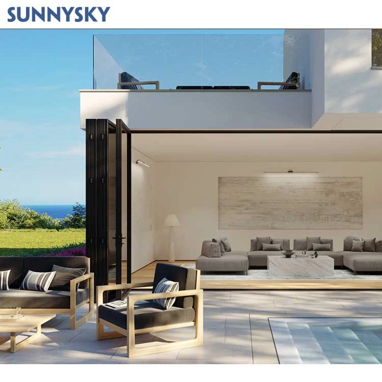 Sunnysky Customized Veranda Exterior Accordion Bi-fold Door Glass Hurricane Proof Sliding Patio Multi Panels Aluminum Bi Folding Door