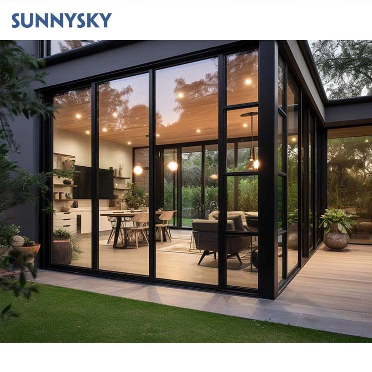 Sunnysky Customized Soundproof Double Glazed Sliding Kitchen Balcony Glass Aluminum Sliding Door for Home Villa