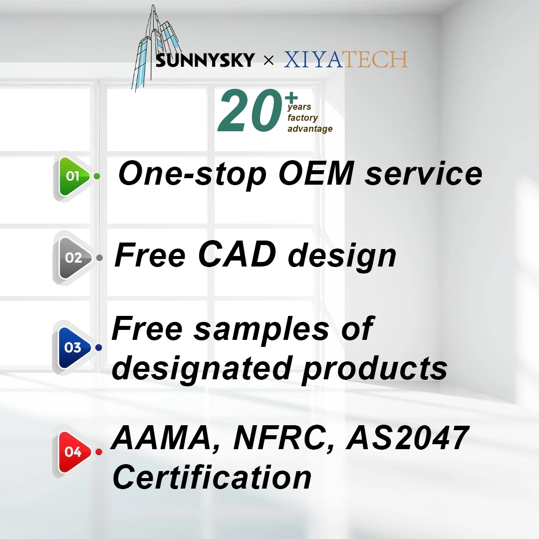 Sunnysky NFRC Aluminum Double Tempered Glass Sliding Door NFRC AS2047 Balcony Courtyard Avoid Hurricane Impact Sliding Door