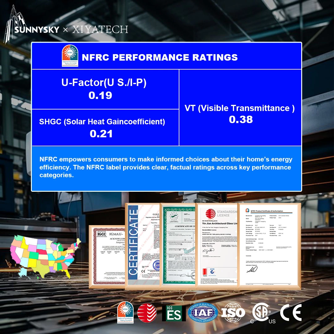 Sunnysky NFRC Aluminum Double Tempered Glass Sliding Door NFRC AS2047 Balcony Courtyard Avoid Hurricane Impact Sliding Door