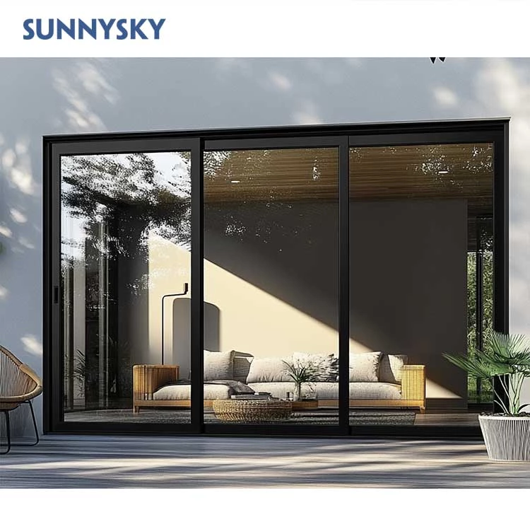 Sunnysky Design Approved Hurricane Impact Thermal Break Double Large Glass Aluminum Sliding Doors