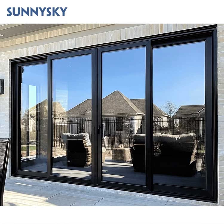 Sunnysky Black Slim Frame Soft Closing Sliding Door for Home Living Room Interior Bedroom Kitchen Glass Aluminum Sliding Door Balcony