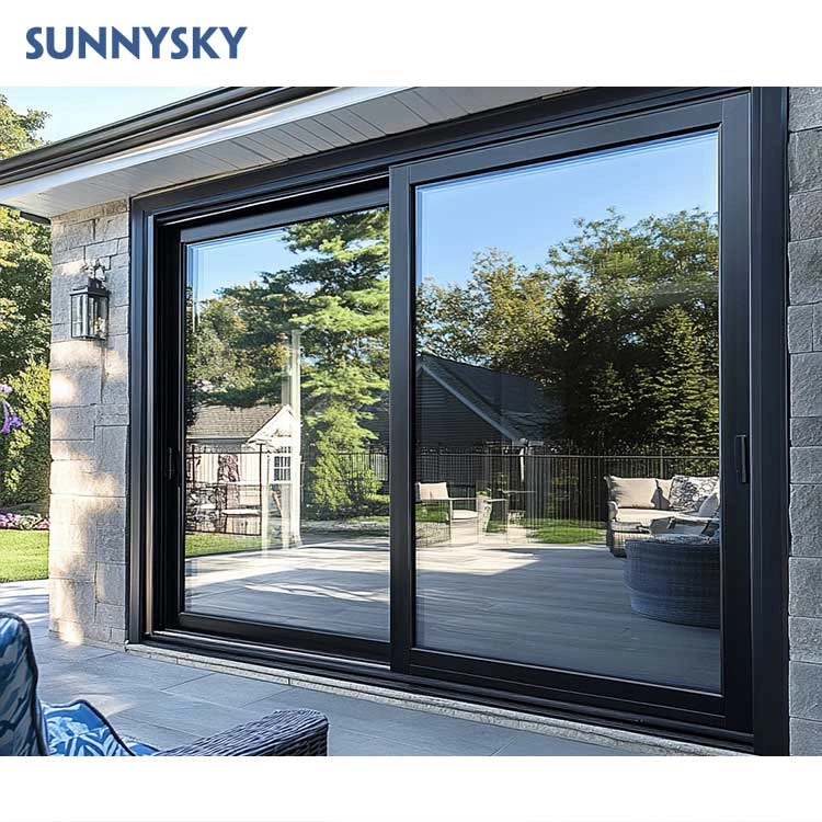 Sunnysky NFRC Aluminum Double Tempered Glass Sliding Door NFRC AS2047 Balcony Courtyard Avoid Hurricane Impact Sliding Door