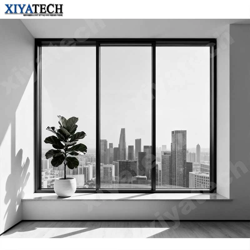 Sunnysky Customized Large Tempered Glass Picture Windows Aluminum Frame Double Glazing Hurricane Proof Aluminum Fixed Windows
