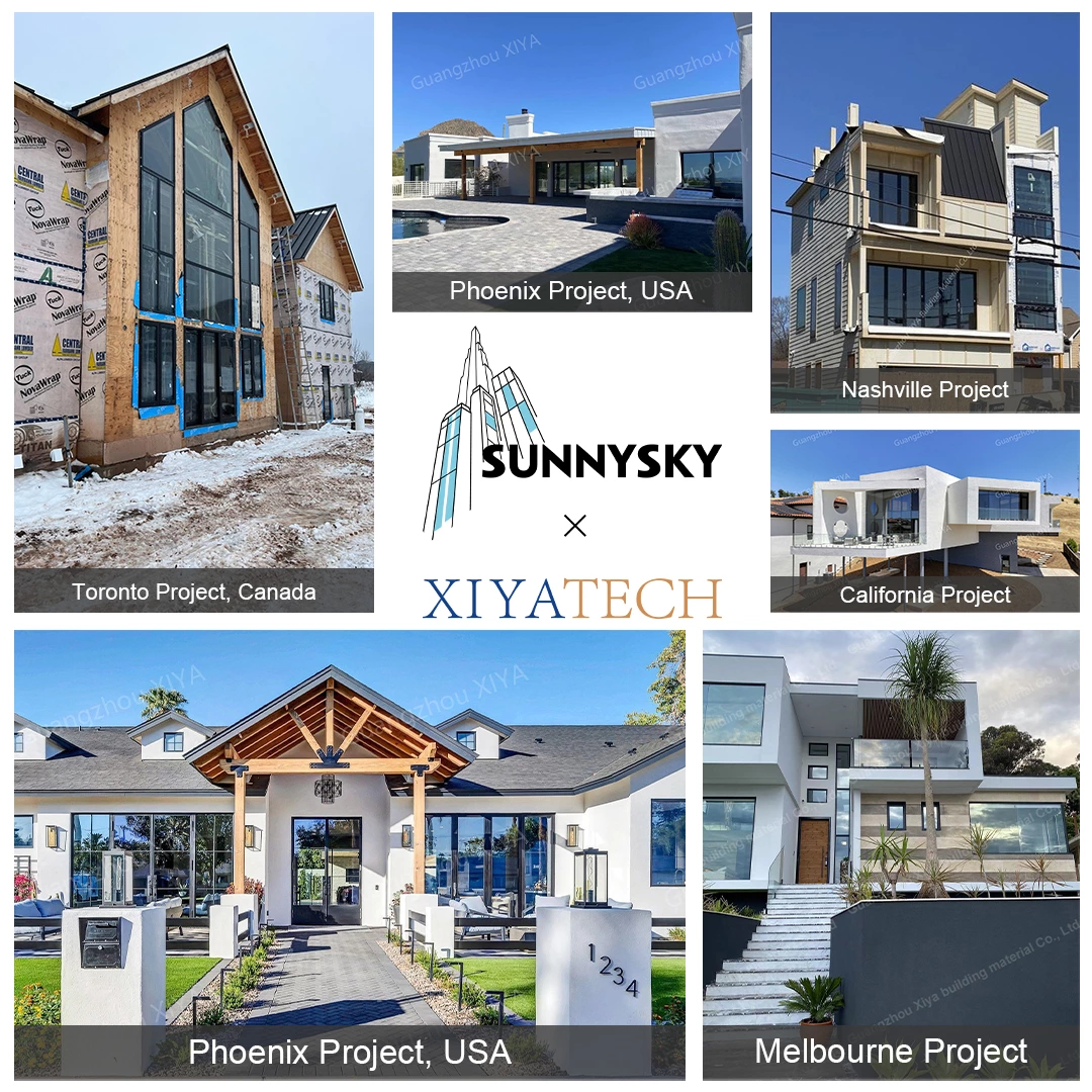 Sunnysky Security Exterior Front Double Entry Black Front Entrance Wrought Solid Iron Glass Door For House