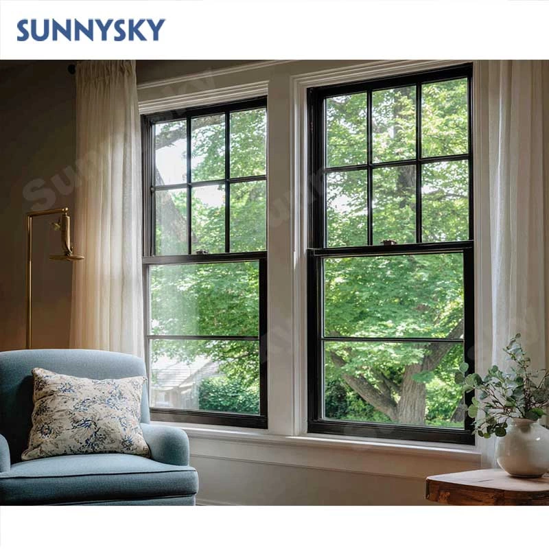 Sunnysky NFRC Best Selling Single Hung Window Modern Large Aluminium Commercial Tempered Insulated Vertical Sliding Window For Kitchen