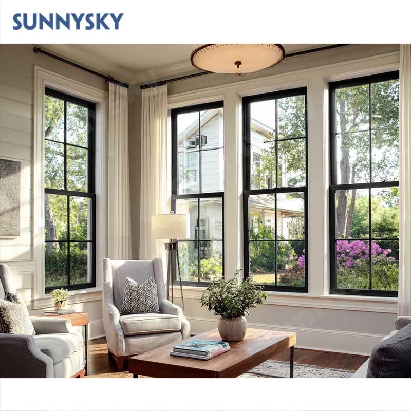 Sunnysky NFRC Double Hung Window Aluminum up and Down Sliding Window Home Slide up Double Windows