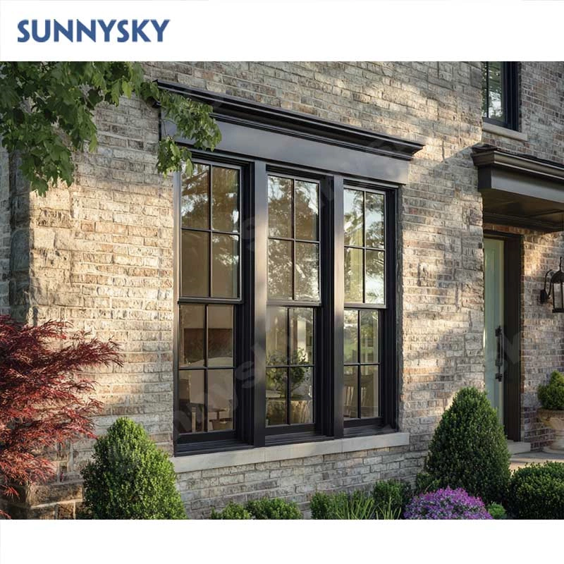 Sunnysky NFRC Thermal Break Black Double Glass Aluminum Single Hung Window