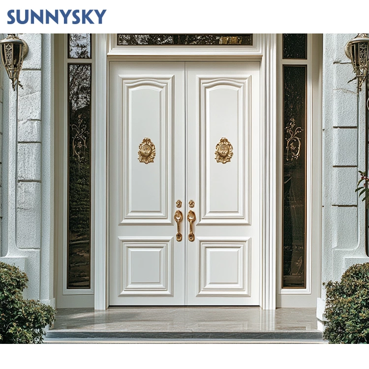 Sunnysky Modern Design Internal Fire Wooden Doors Apartment Wood Grain Transfer Fireproof Door Fire Rated Door for Apartment and School
