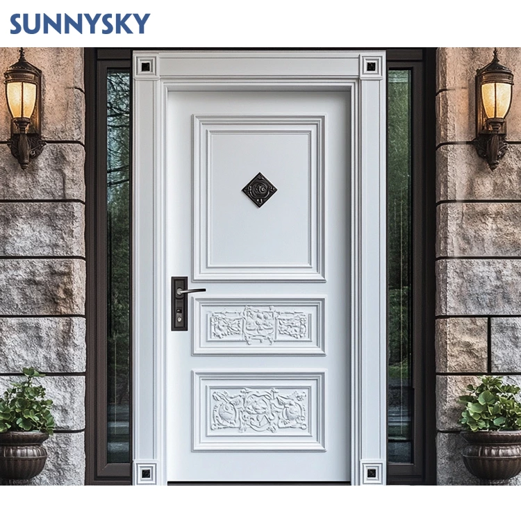 Sunnysky Solid Wood African Mahogany Exterior Lites for Entry Apartment Living Room Bedroom Hotel & Villa with Tempered Glazing Door