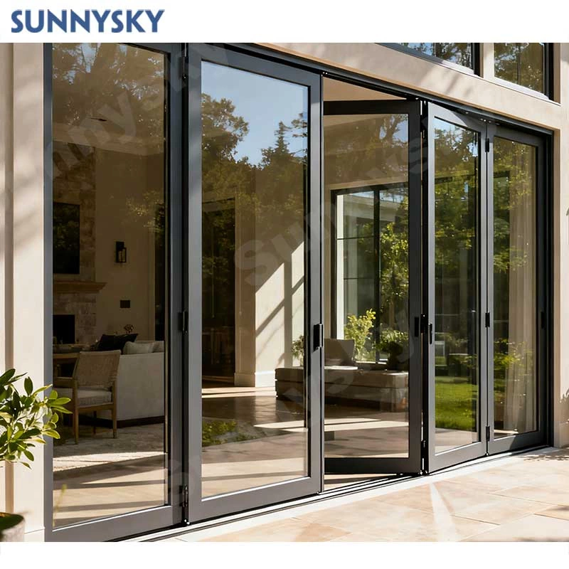 Sunnysky Customized Patio Double Glass Exterior Accordion Folding Door Residential Aluminium Bifold Doors