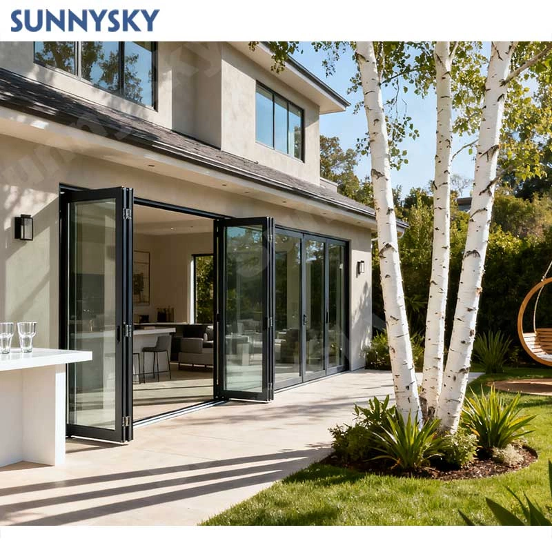 Sunnysky Customized Double-Glazed Folding Door Double Glass Folding Patio Doors Are Suitable for Outdoor Courtyards and Villas