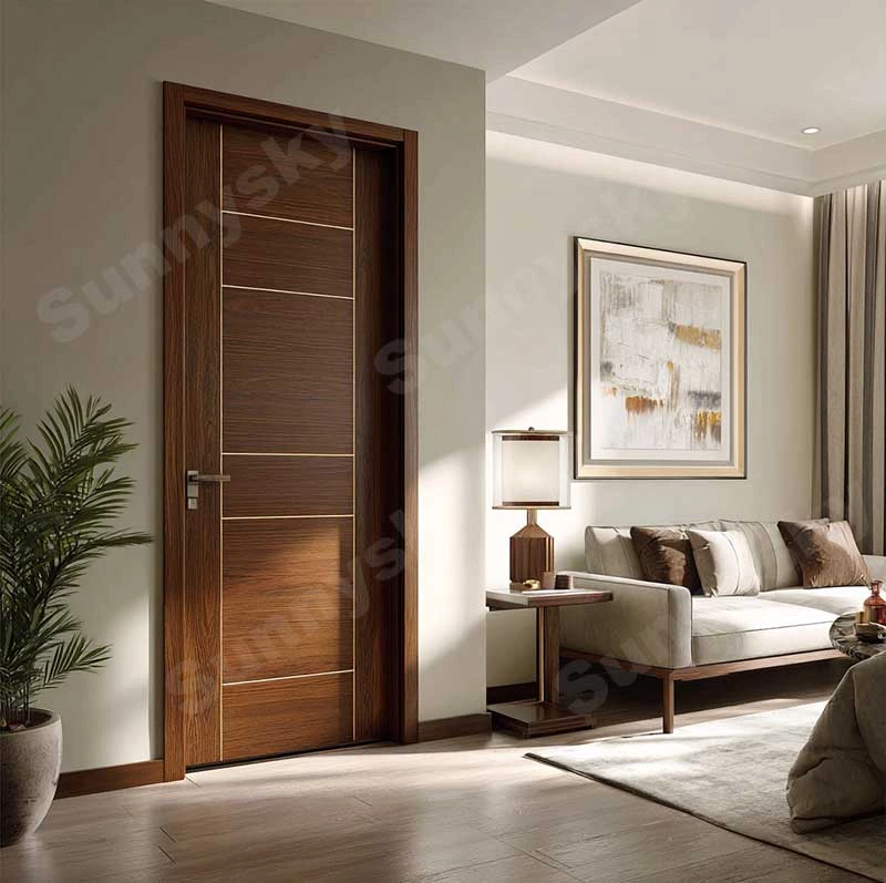 Sunnysky Modern Design Durable Eco-Friendly MDF Slab Doors Exterior Waterproof Wooden Doors for Bedroom Home