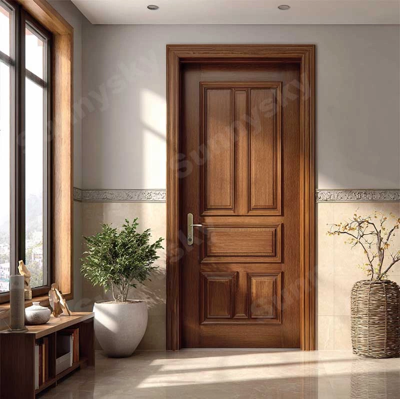 Sunnysky Modern Design Interior Wood Slab Doors Waterproof Fireproof Soundproof Wooden Door for Apartment Houses Room