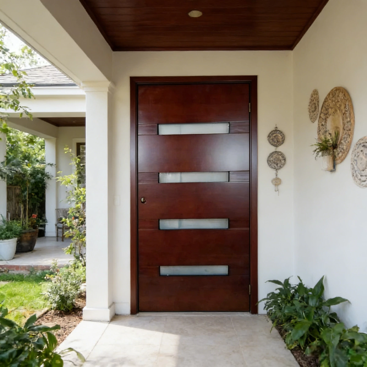 Sunnysky Factory Customized Premium Finished Surface Solid Wood Entrance Wooden Home Front Door with Elegant Design